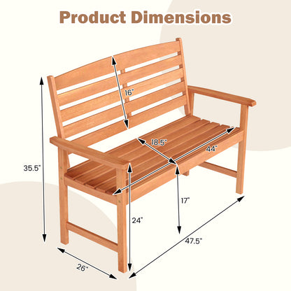 2-Person Wooden Garden Bench with Slatted Backrest