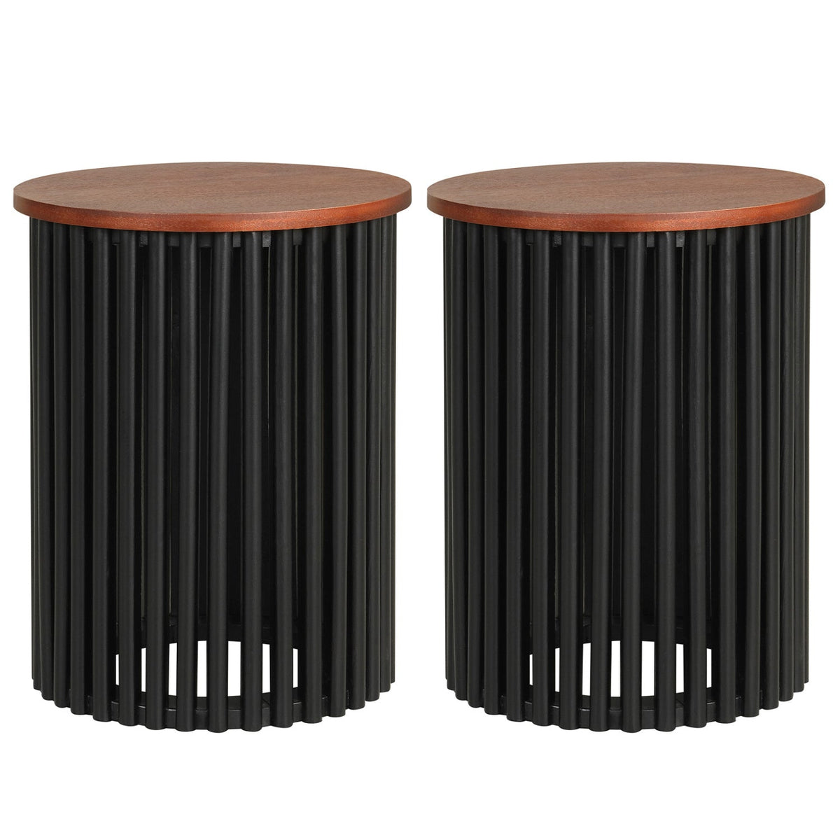 Round Acacia Wood Coffee Table Set - Walnut Finish