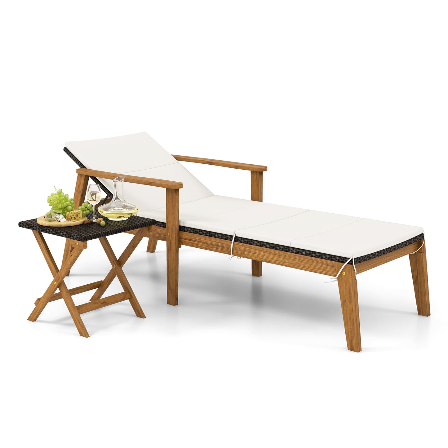 Outdoor Chaise Lounge Set with Adjustable Backrest & Table