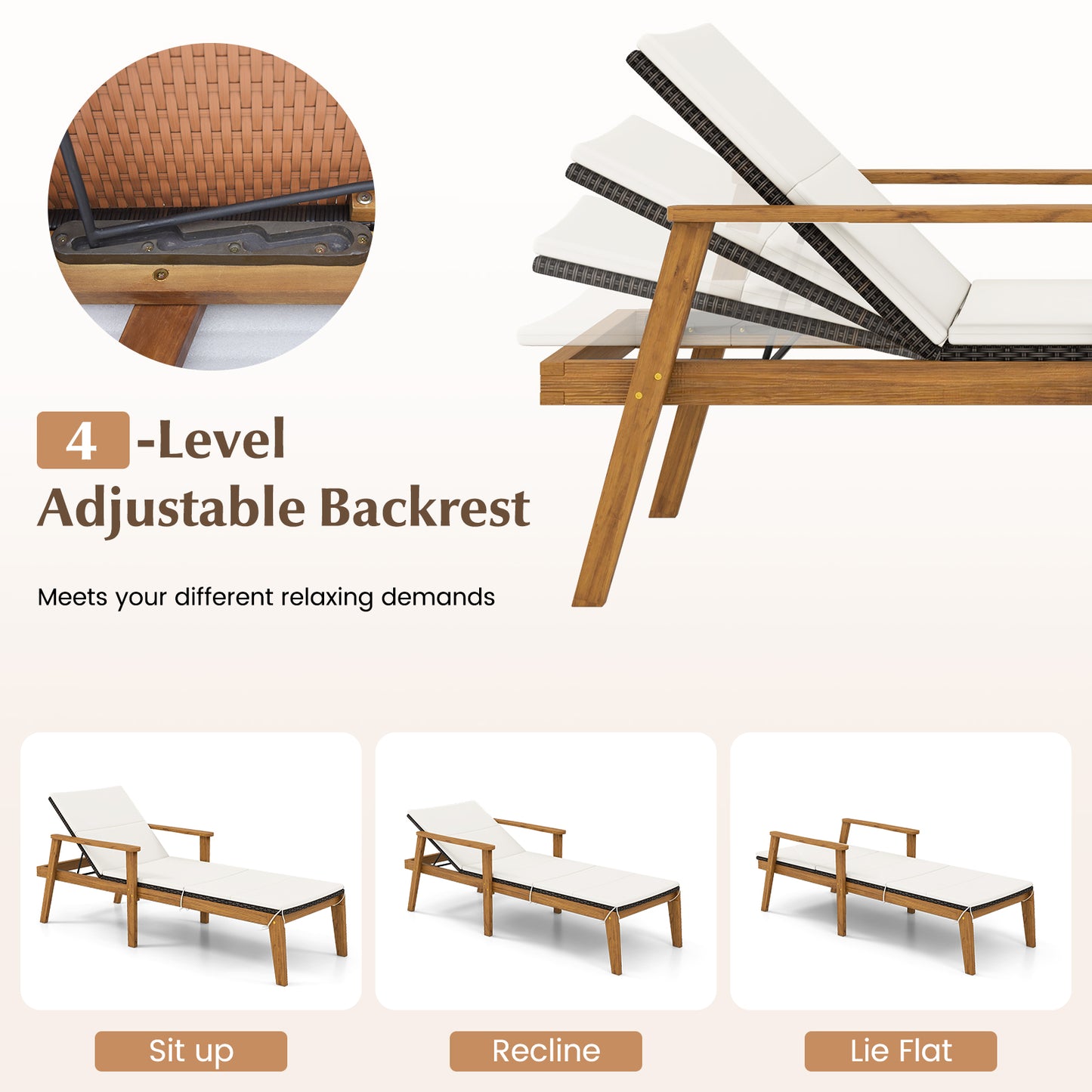 Outdoor Chaise Lounge Set with Adjustable Backrest & Table