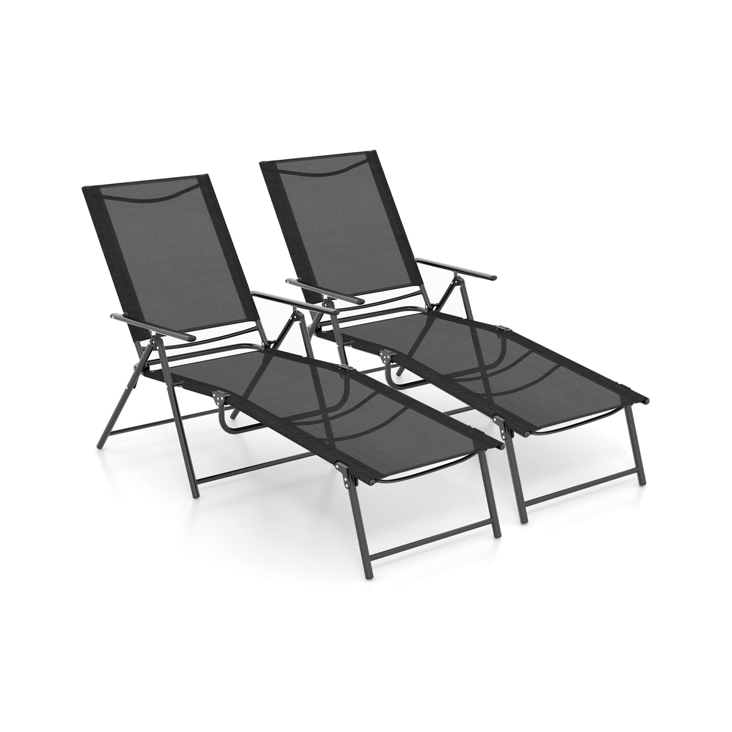 Folding Chaise Lounge Chairs Set of 2 with Adjustable Backrest