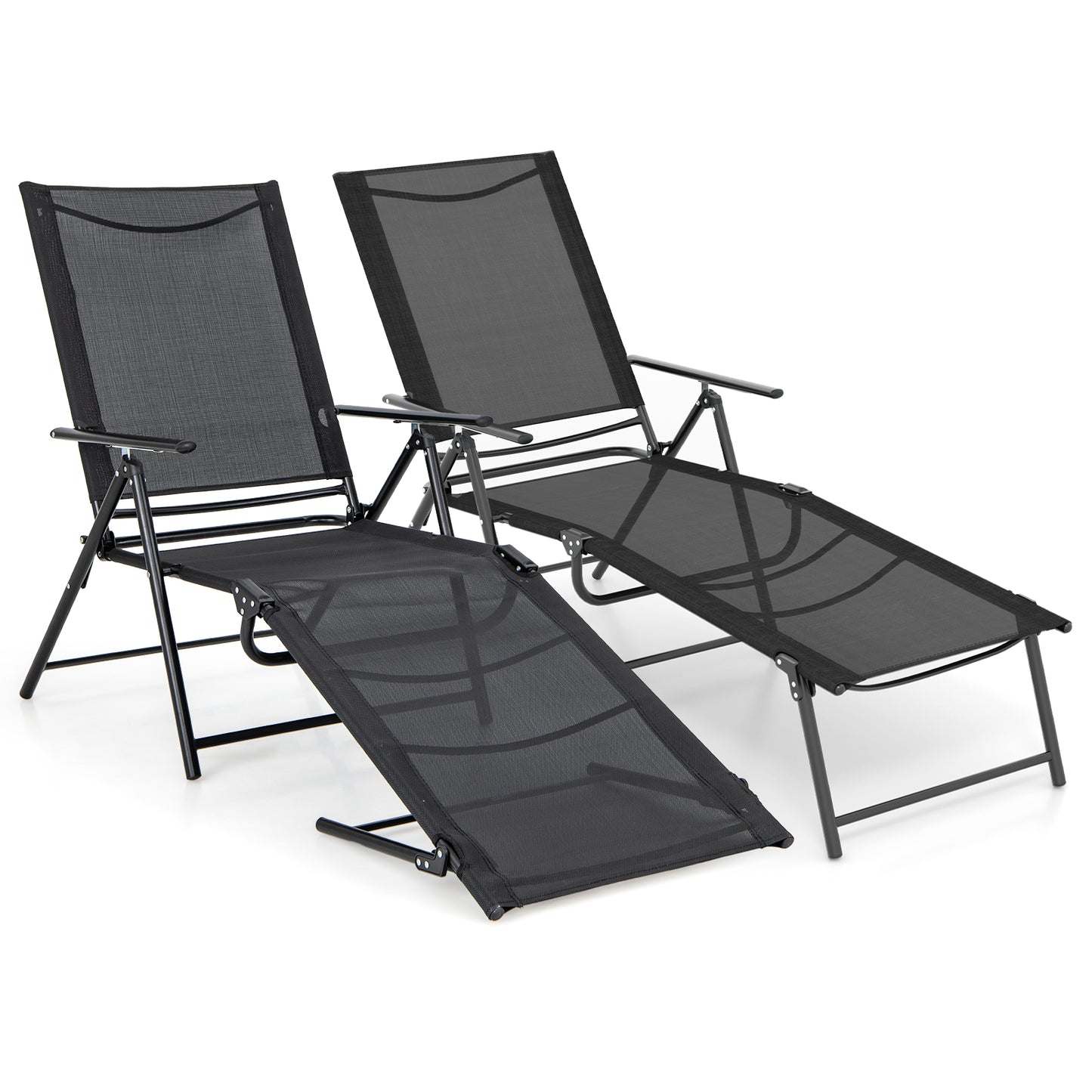 Folding Chaise Lounge Chairs Set of 2 with Adjustable Backrest