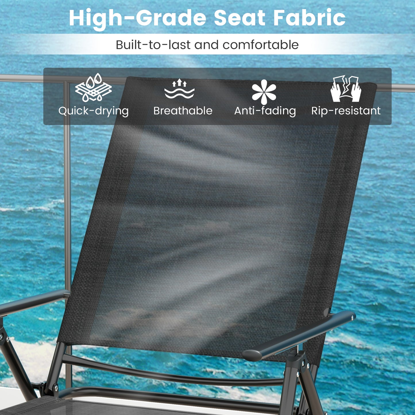 Folding Chaise Lounge Chairs Set of 2 with Adjustable Backrest