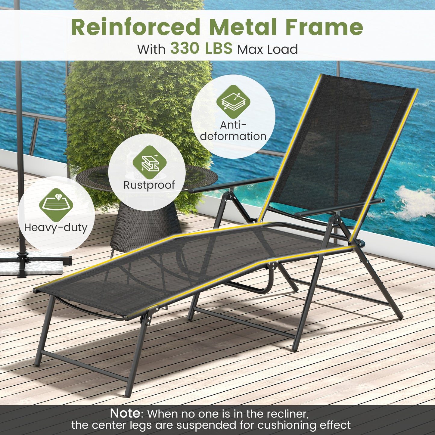 Folding Chaise Lounge Chairs Set of 2 with Adjustable Backrest