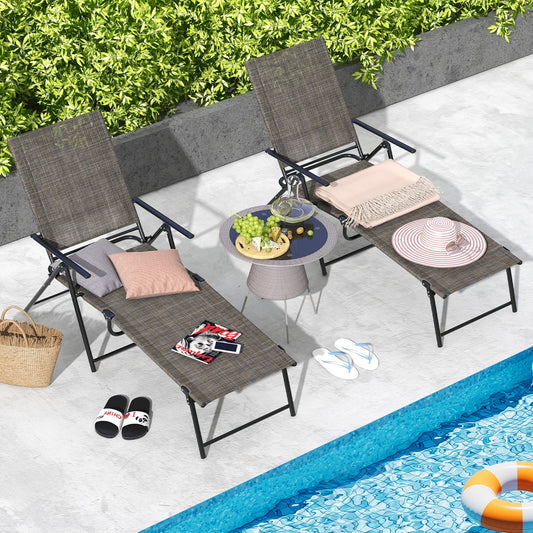 Folding Chaise Lounge Chairs Set of 2 with Adjustable Backrest