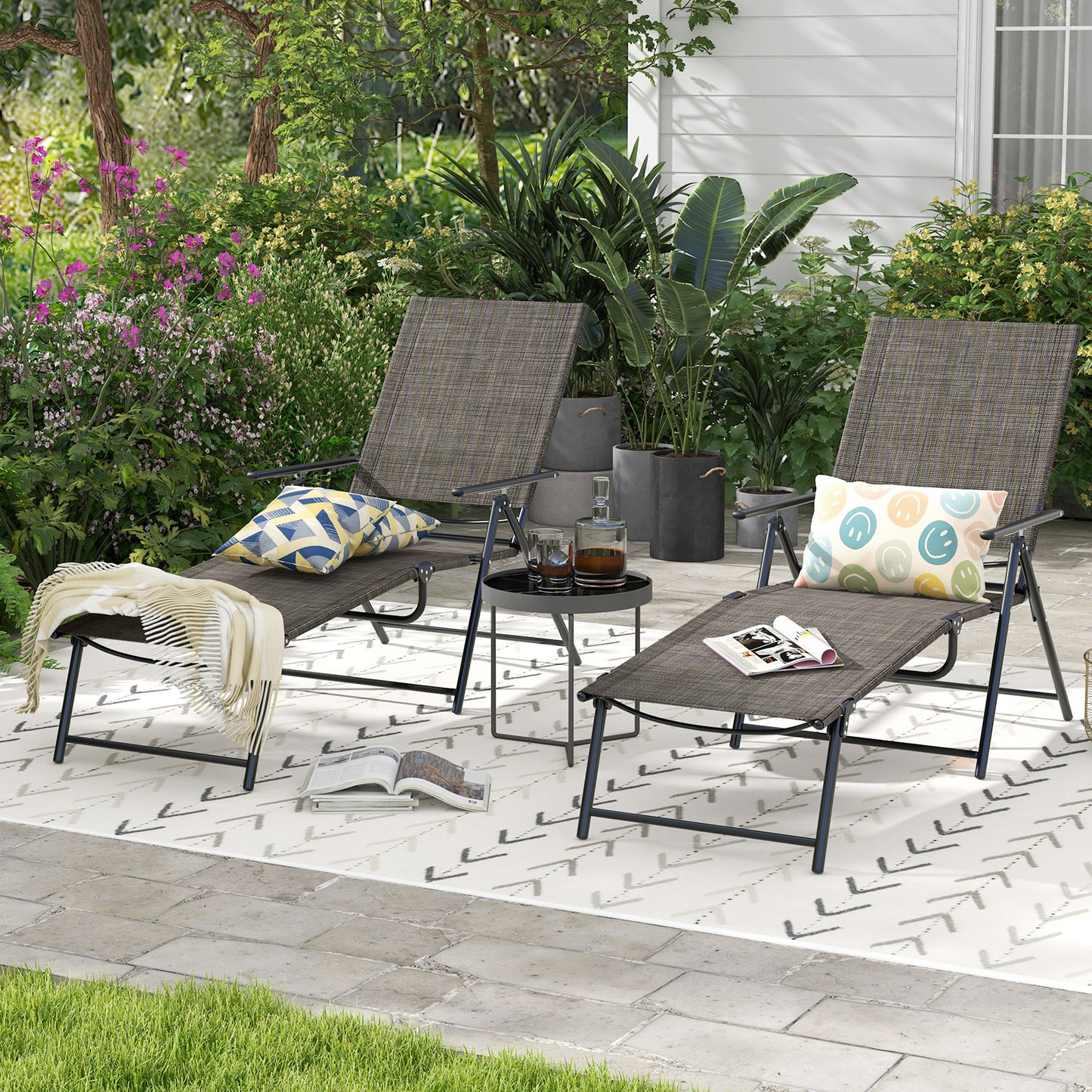 Folding Chaise Lounge Chairs Set of 2 with Adjustable Backrest