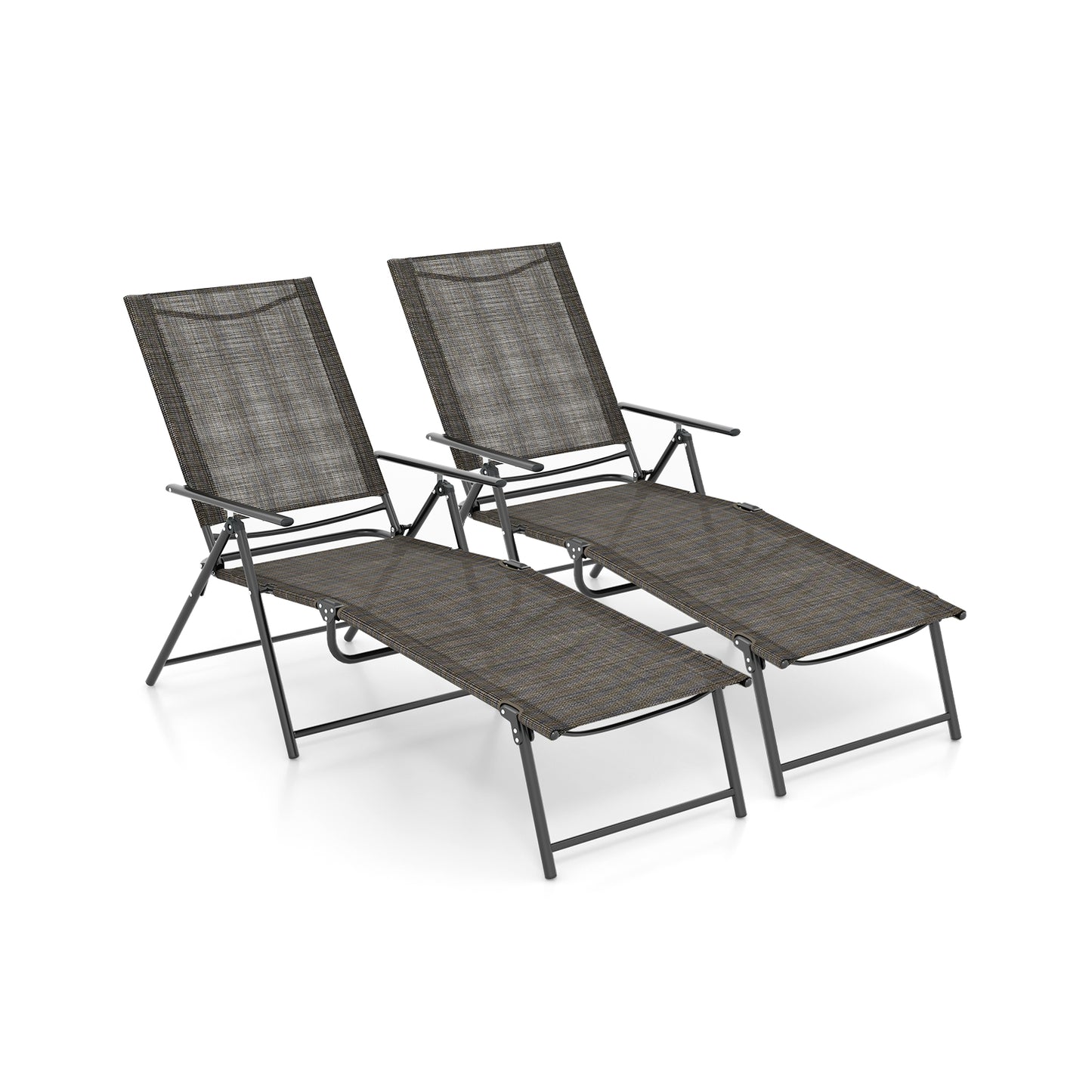 Folding Chaise Lounge Chairs Set of 2 with Adjustable Backrest