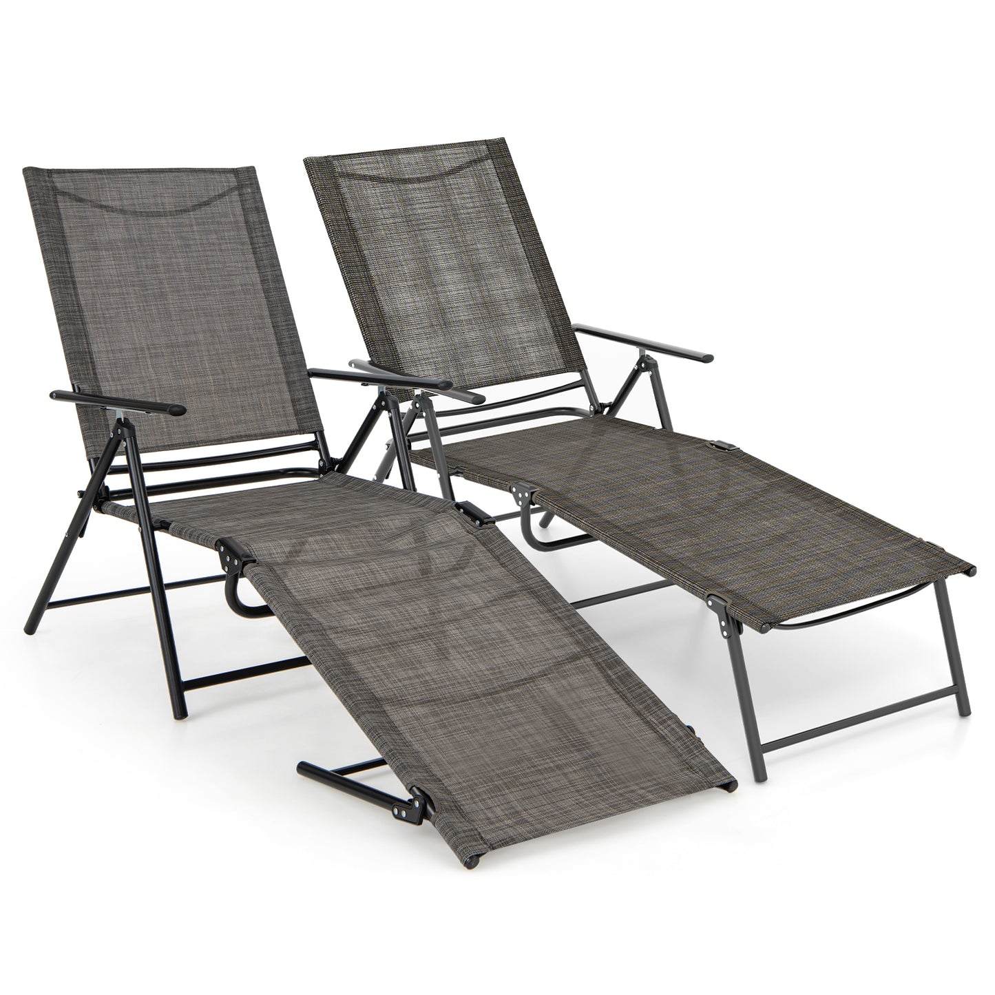 Folding Chaise Lounge Chairs Set of 2 with Adjustable Backrest