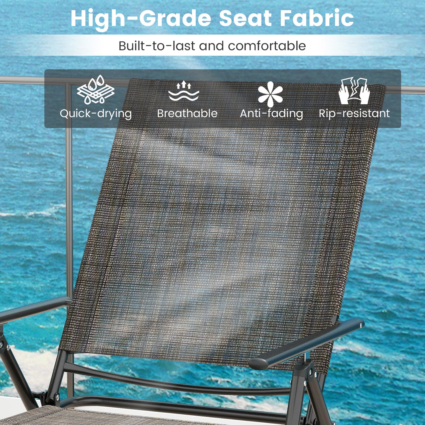 Folding Chaise Lounge Chairs Set of 2 with Adjustable Backrest