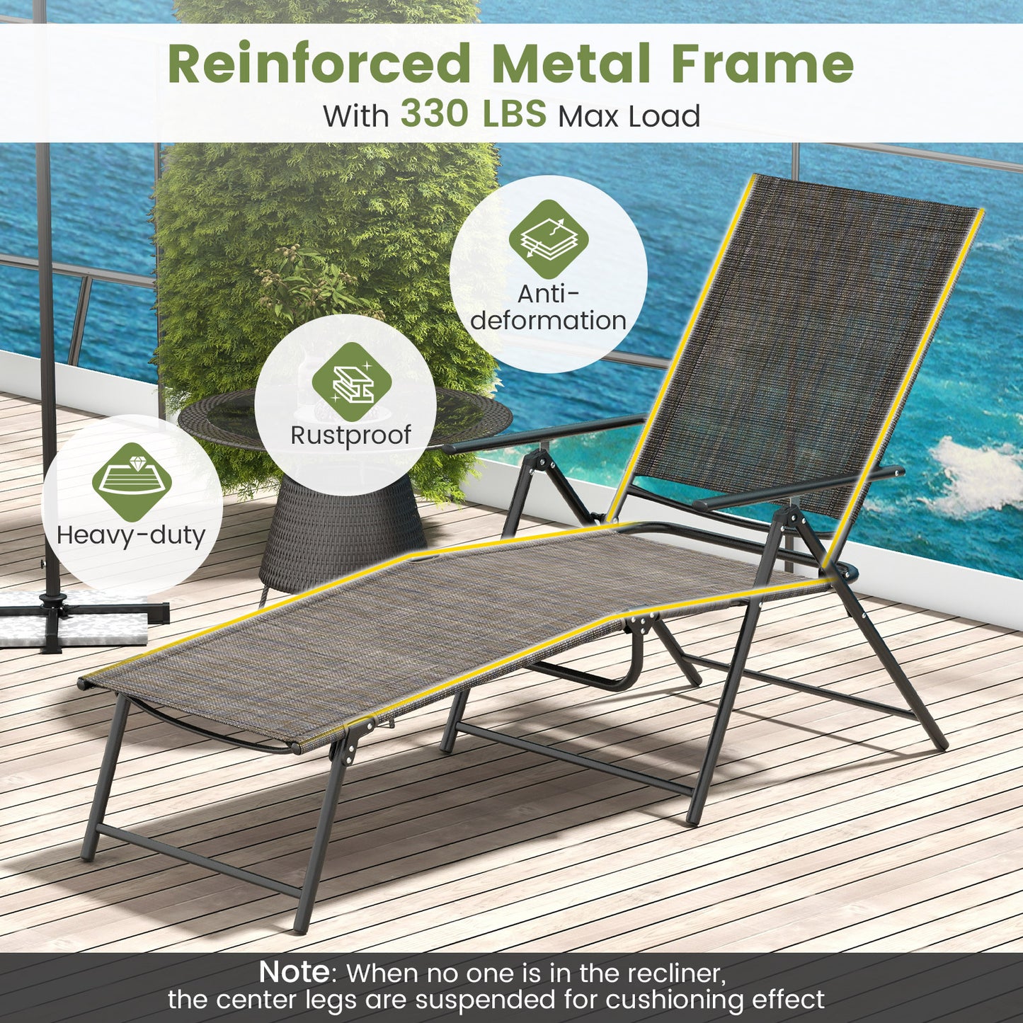 Folding Chaise Lounge Chairs Set of 2 with Adjustable Backrest