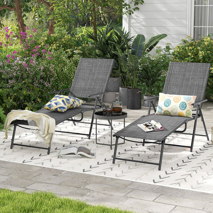 Folding Chaise Lounge Chairs Set of 2 with Adjustable Backrest