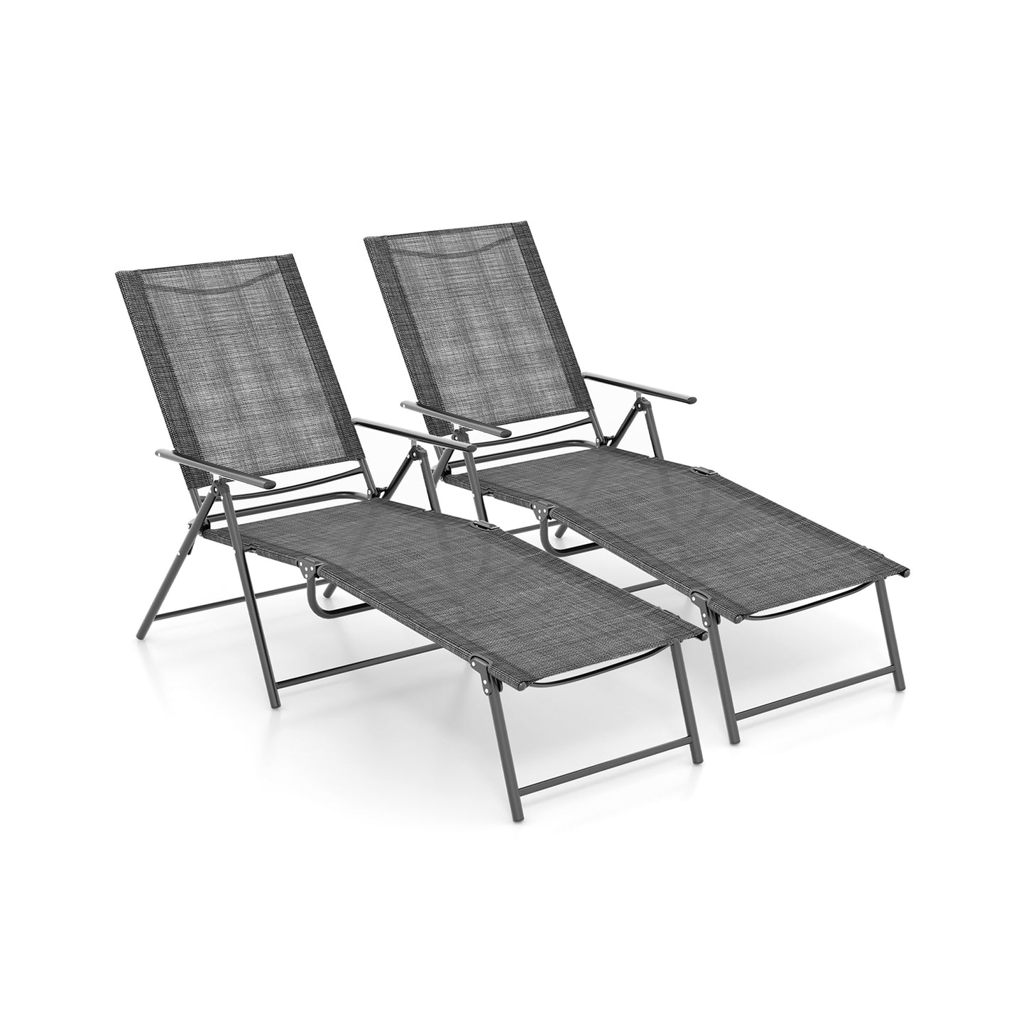 Folding Chaise Lounge Chairs Set of 2 with Adjustable Backrest