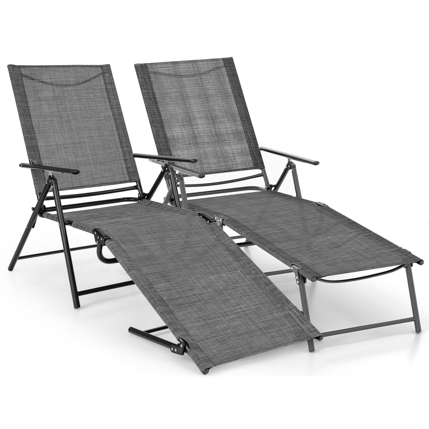 Folding Chaise Lounge Chairs Set of 2 with Adjustable Backrest