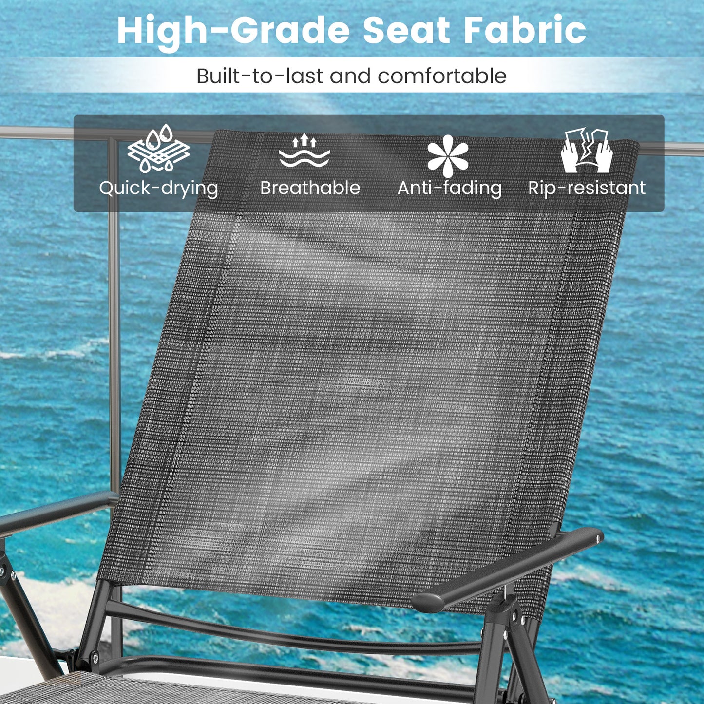 Folding Chaise Lounge Chairs Set of 2 with Adjustable Backrest