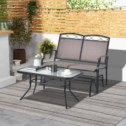 Gliding Loveseat Set with Tempered Glass Coffee Table
