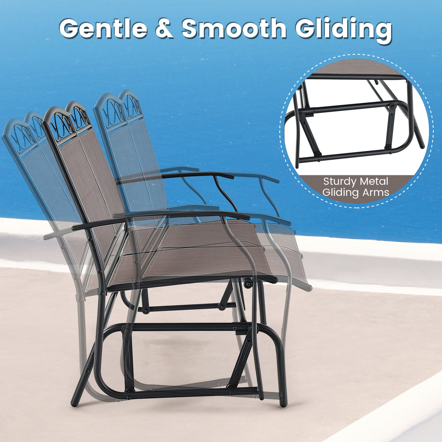 Gliding Loveseat Set with Tempered Glass Coffee Table