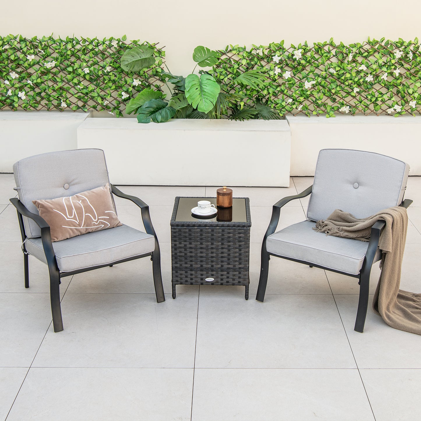 Patio Metal Dining Chairs with Cushions, Set of 2
