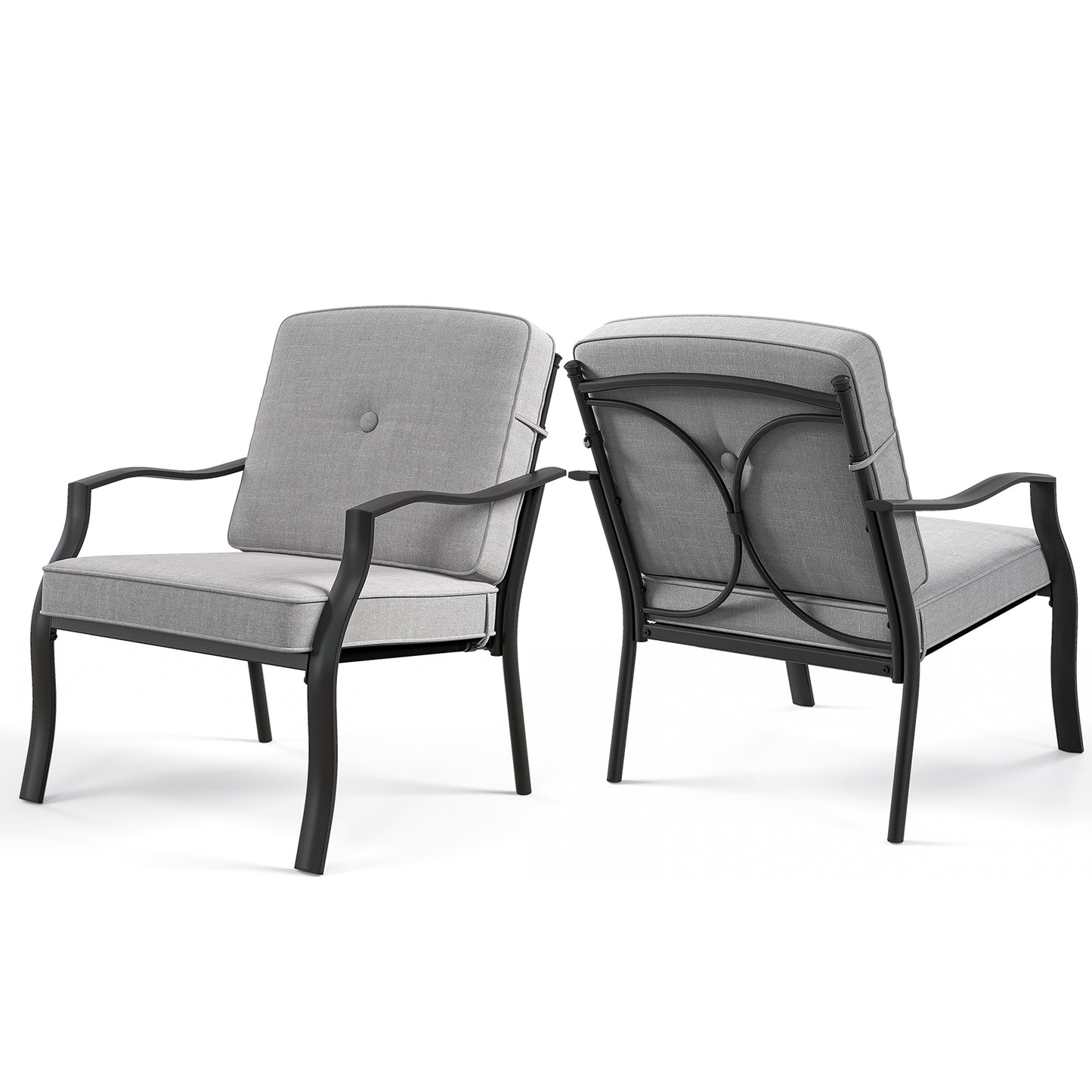 Patio Metal Dining Chairs with Cushions, Set of 2