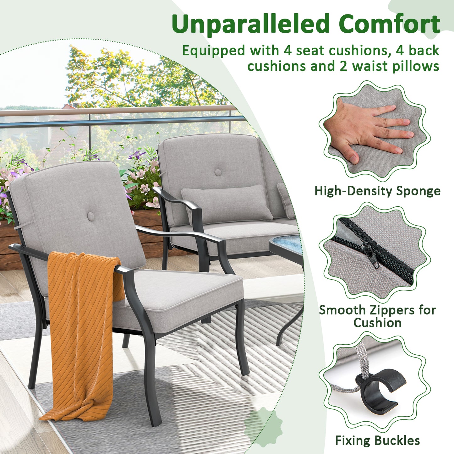 Patio Metal Dining Chairs with Cushions, Set of 2
