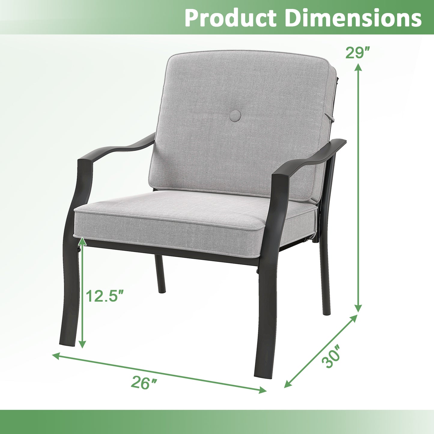 Patio Metal Dining Chairs with Cushions, Set of 2