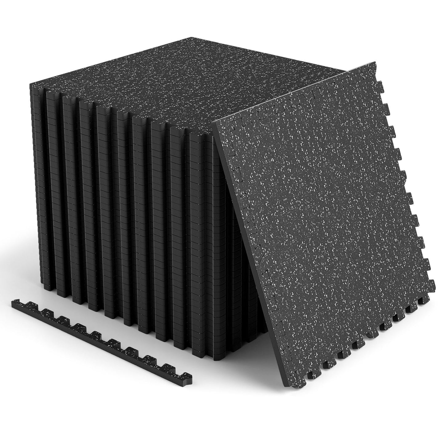 Interlocking Rubber Gym Floor Mats 96 Sq Ft with Borders