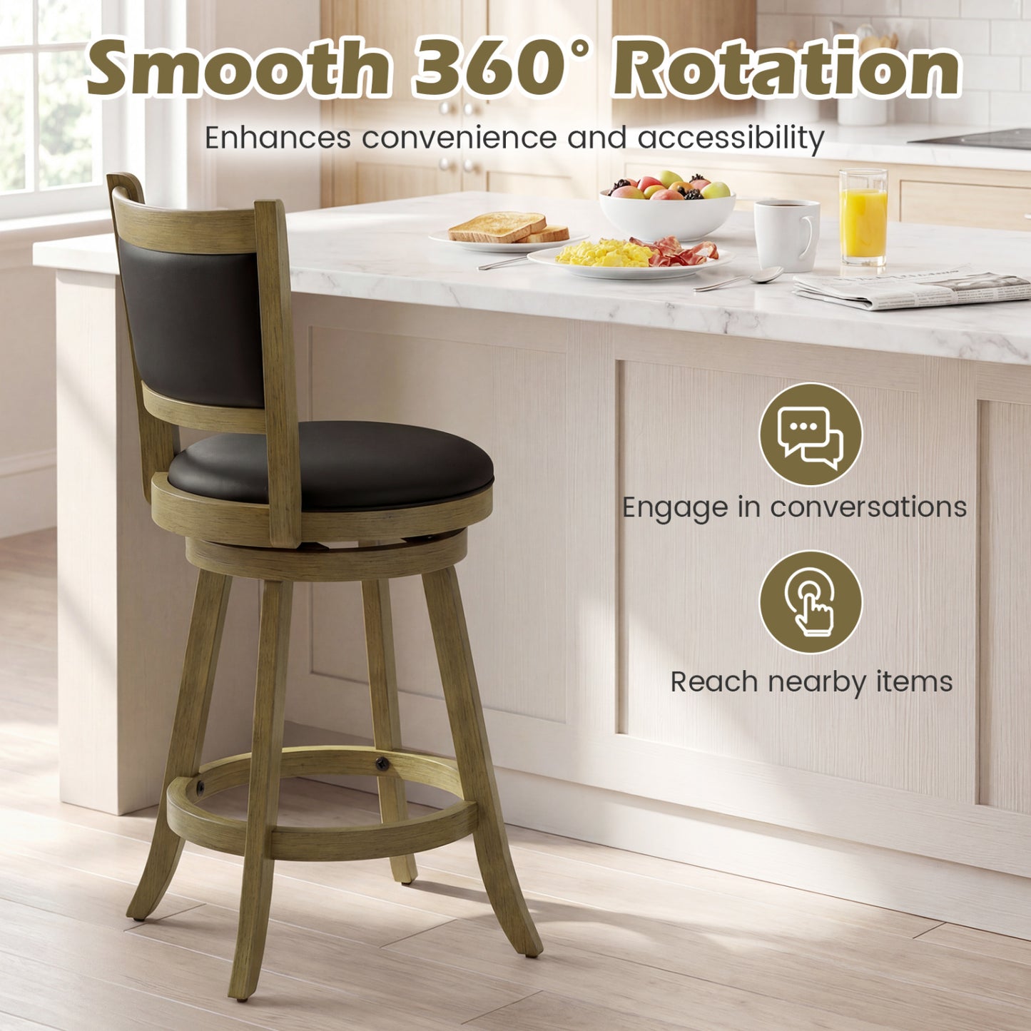 24-Inch Swivel Counter Stools with Upholstered Seat, Set of 2