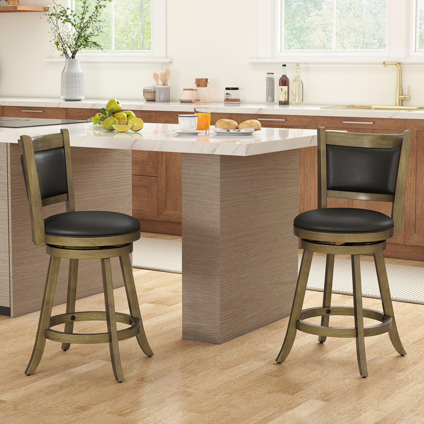 24-Inch Swivel Counter Stools with Upholstered Seat, Set of 2