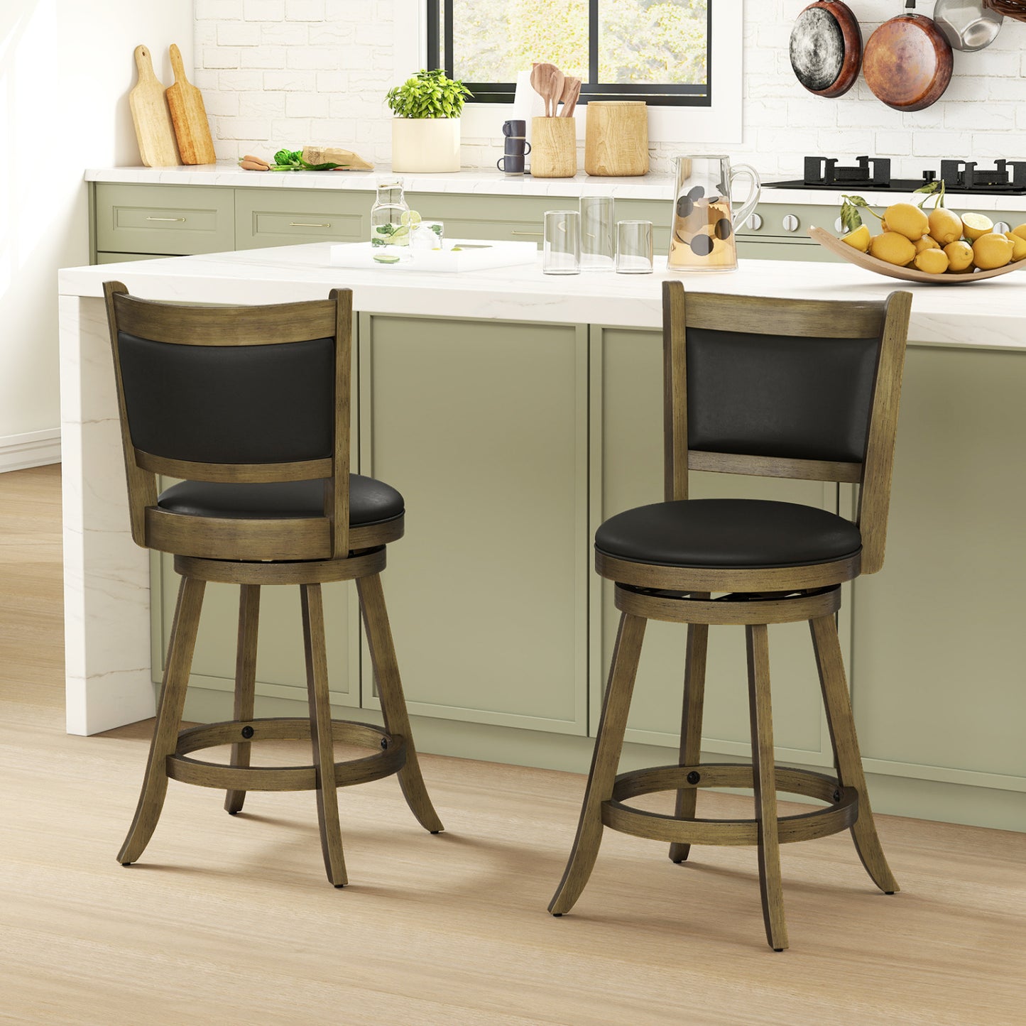 24-Inch Swivel Counter Stools with Upholstered Seat, Set of 2
