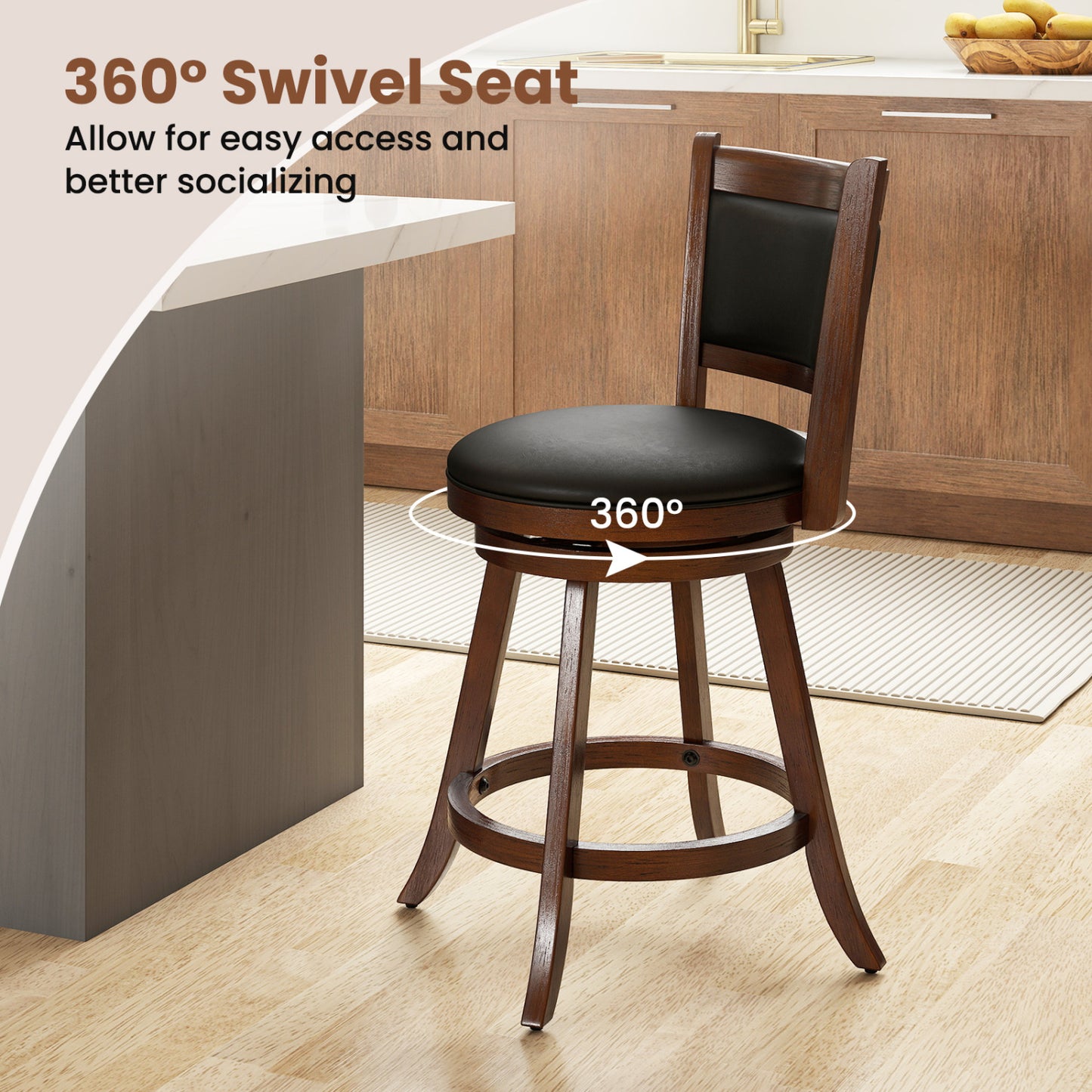 24-Inch Swivel Counter Stools with Upholstered Seat, Set of 2