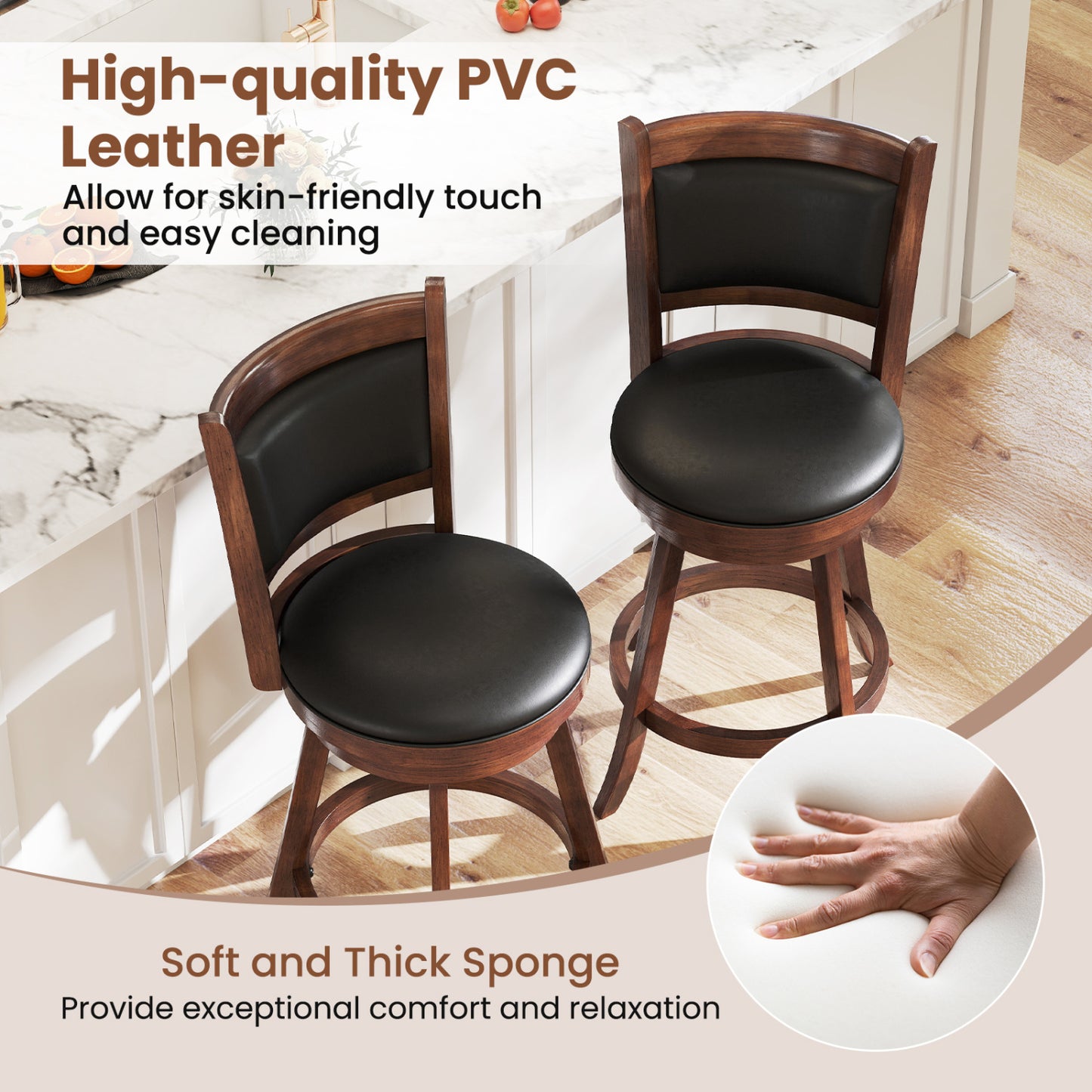 24-Inch Swivel Counter Stools with Upholstered Seat, Set of 2