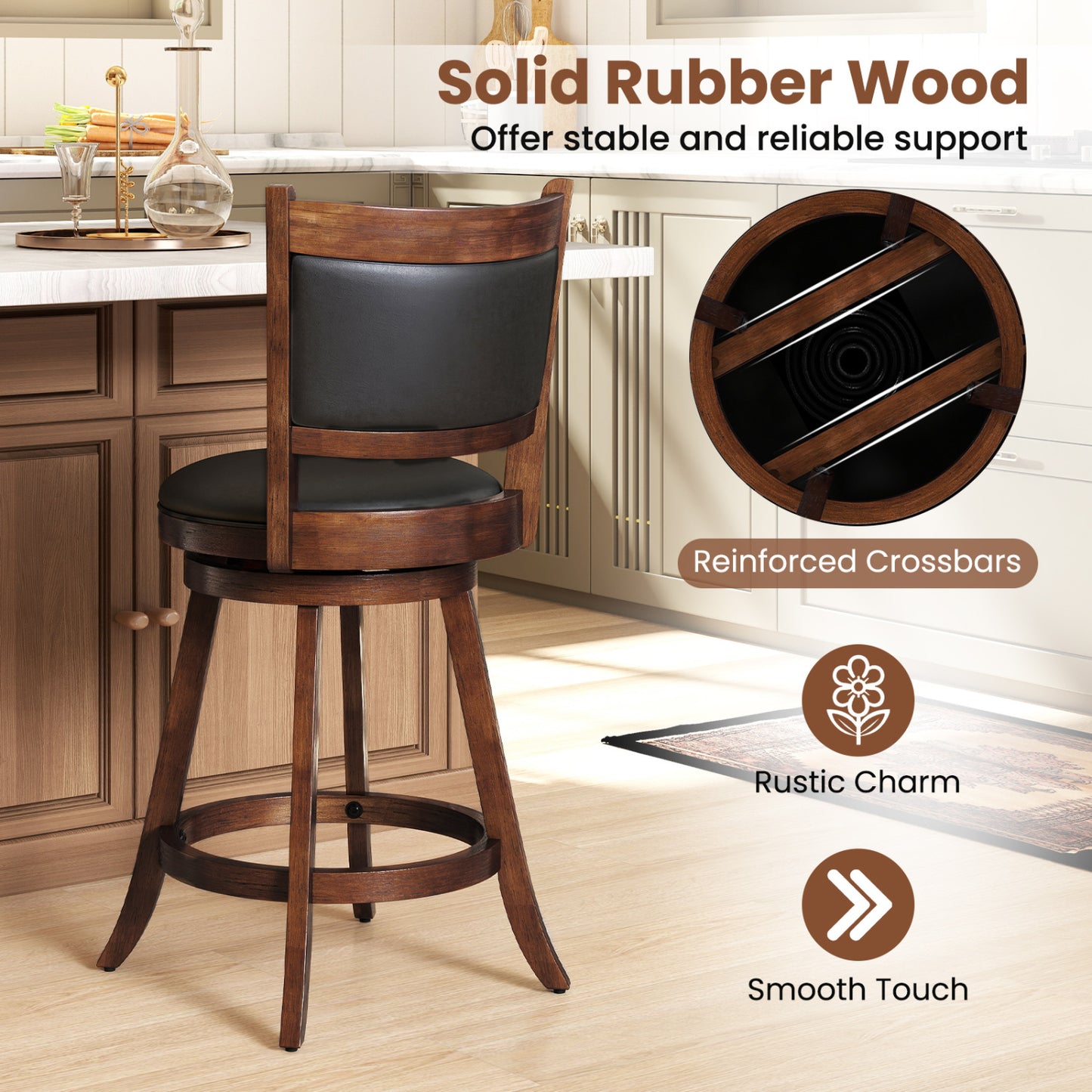 24-Inch Swivel Counter Stools with Upholstered Seat, Set of 2