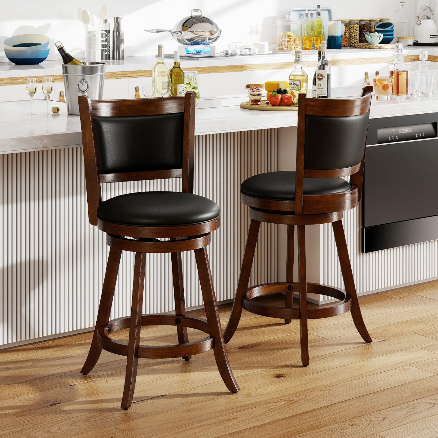24-Inch Swivel Counter Stools with Upholstered Seat, Set of 2