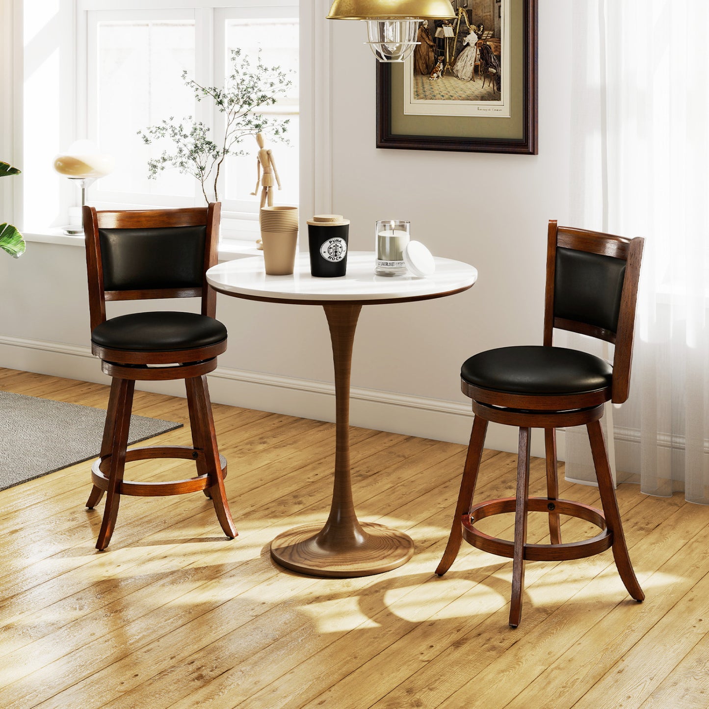 24-Inch Swivel Counter Stools with Upholstered Seat, Set of 2