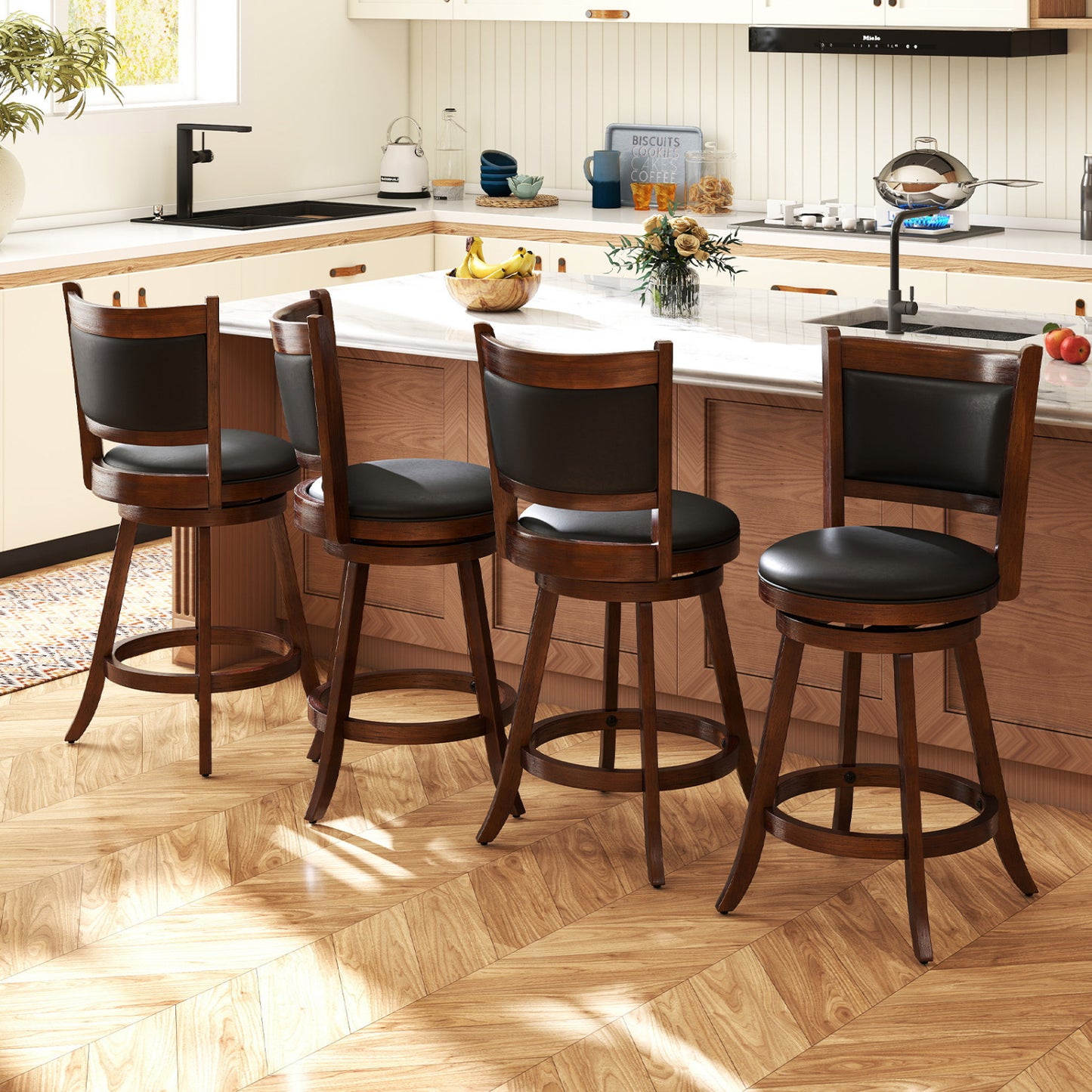 24-Inch Swivel Counter Stools with Upholstered Seat, Set of 2