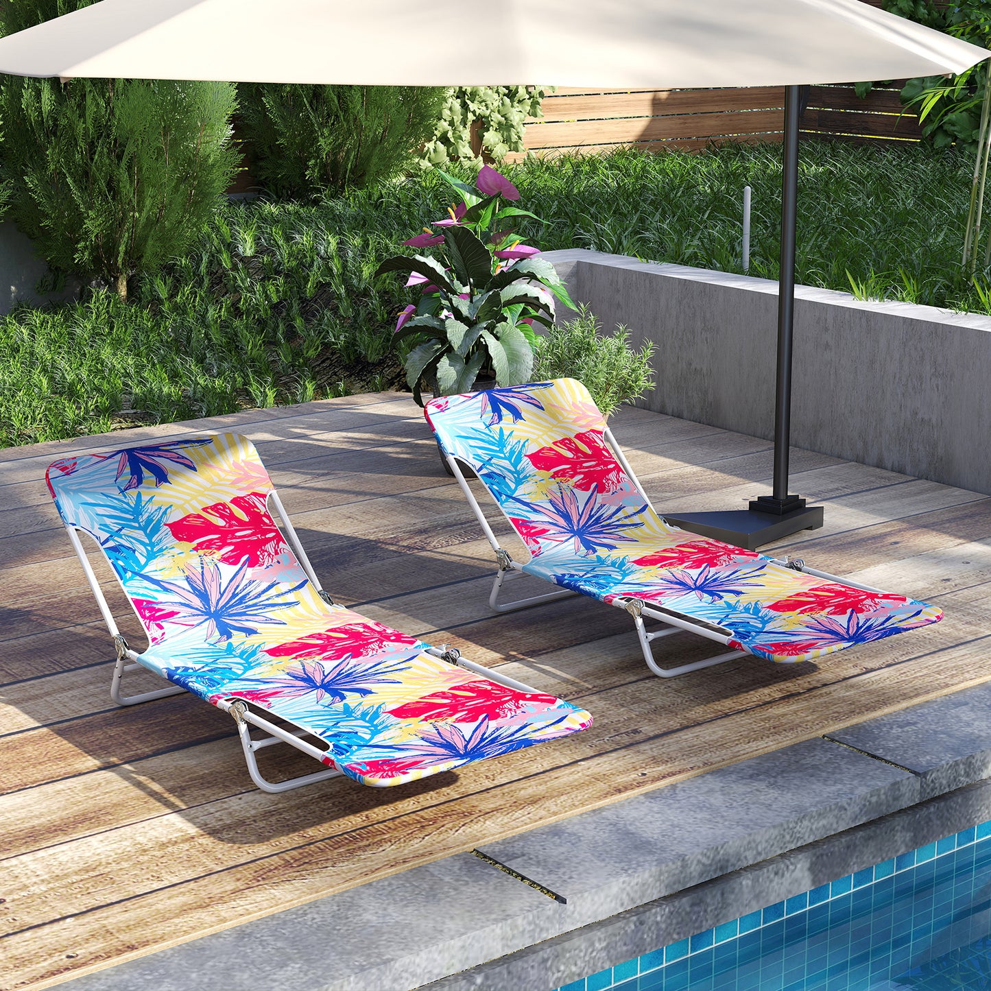 5-Position Beach Recliner Chair Set of 2 with Carry Strap