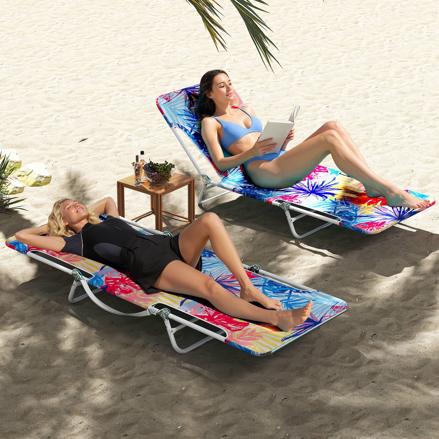 5-Position Beach Recliner Chair Set of 2 with Carry Strap