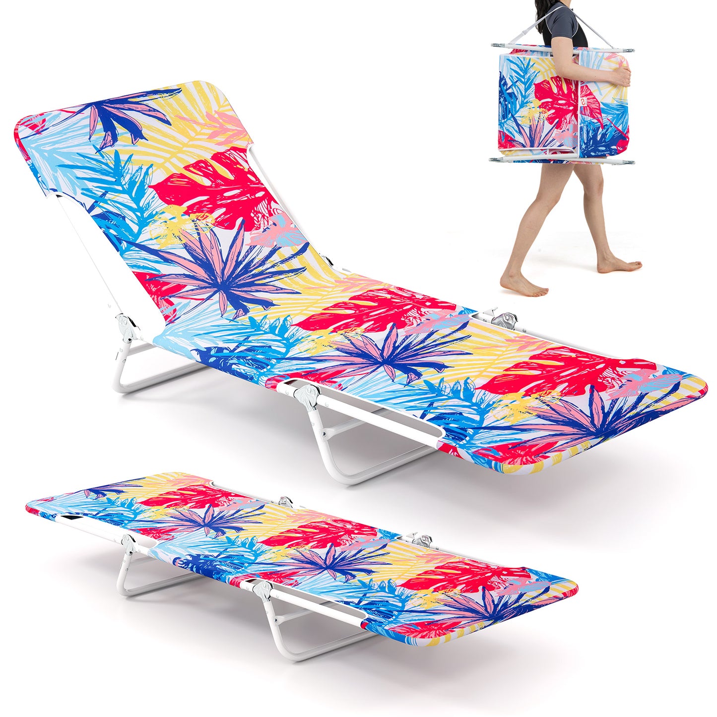 5-Position Beach Recliner Chair Set of 2 with Carry Strap