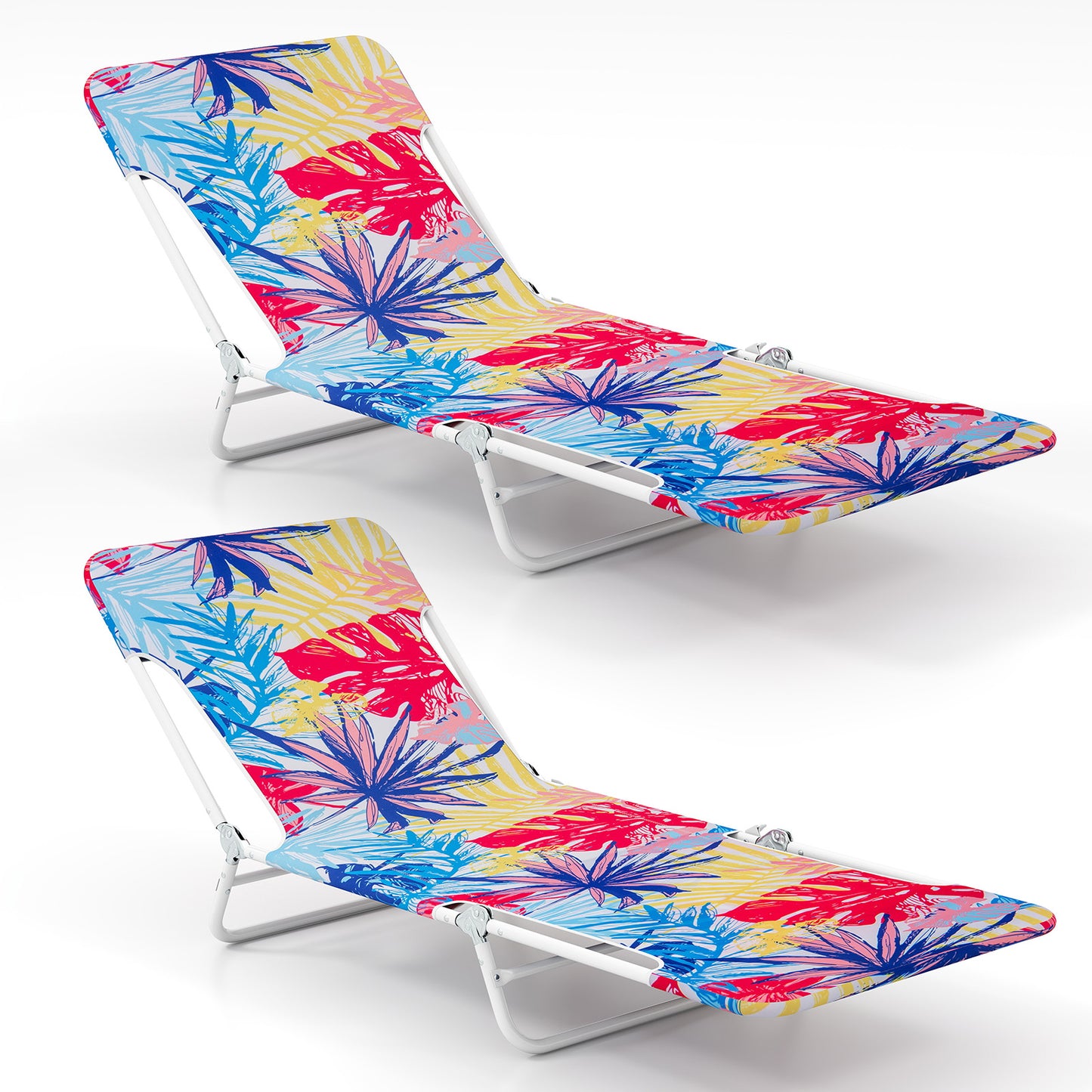 5-Position Beach Recliner Chair Set of 2 with Carry Strap