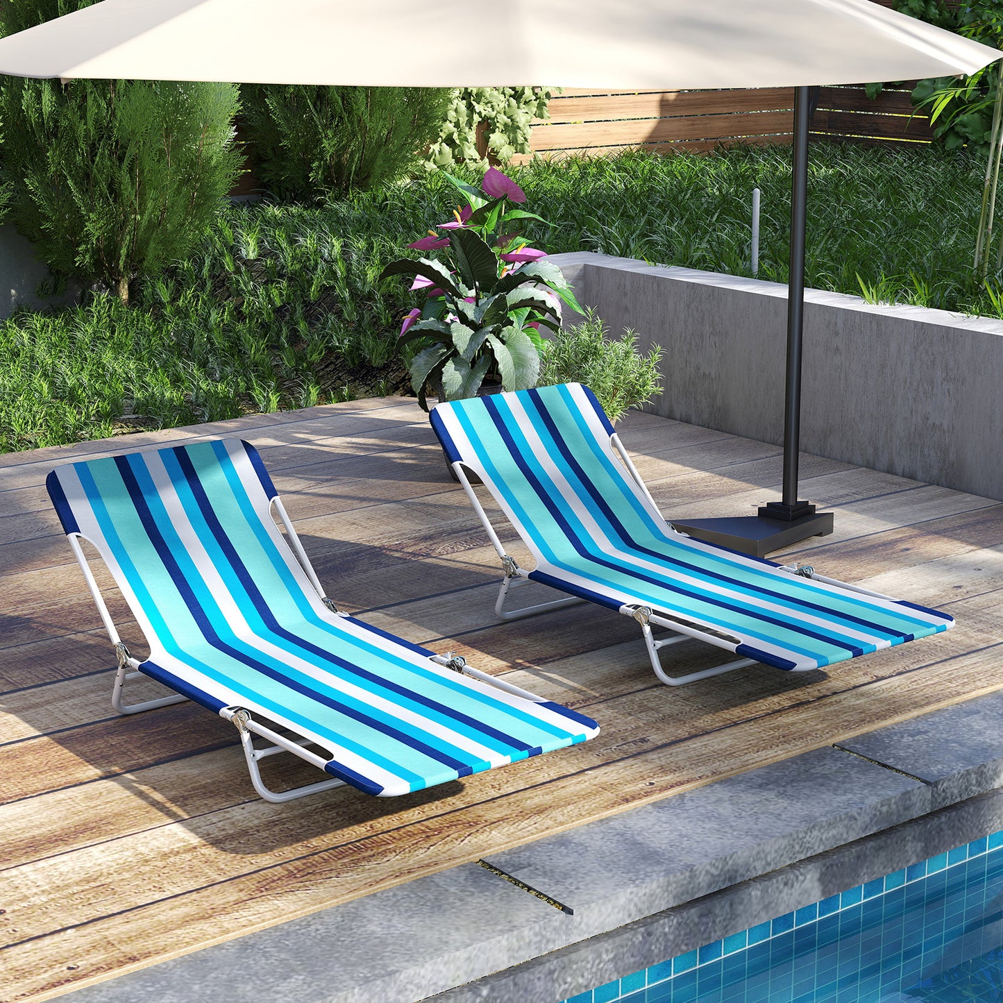 5-Position Beach Recliner Chair Set of 2 with Carry Strap