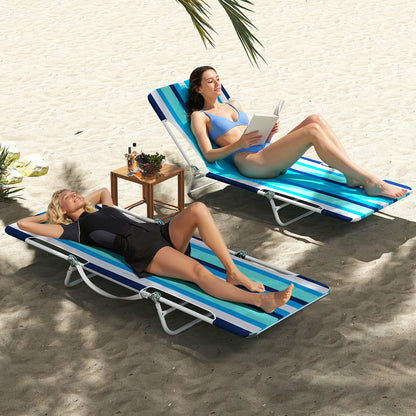 5-Position Beach Recliner Chair Set of 2 with Carry Strap