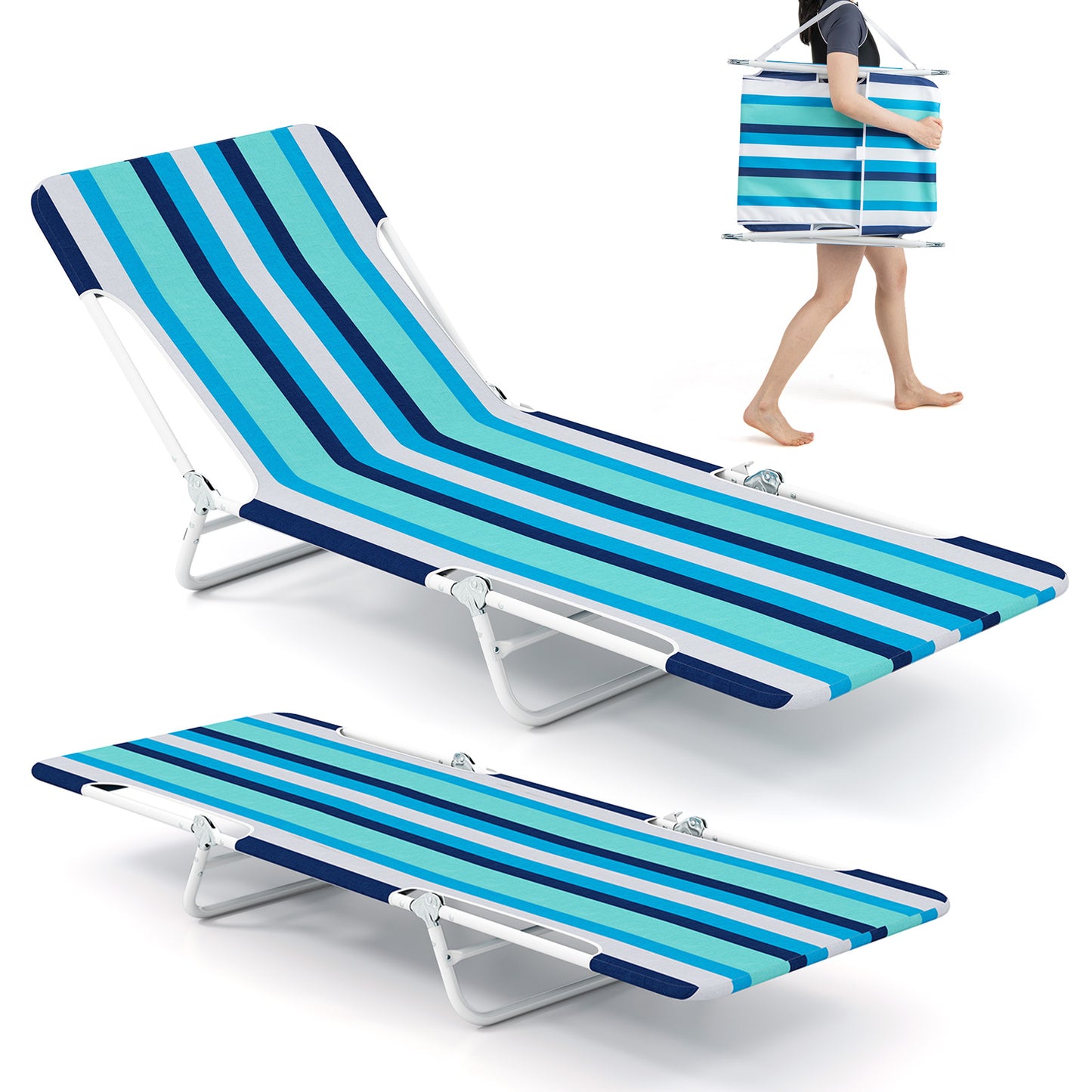 5-Position Beach Recliner Chair Set of 2 with Carry Strap