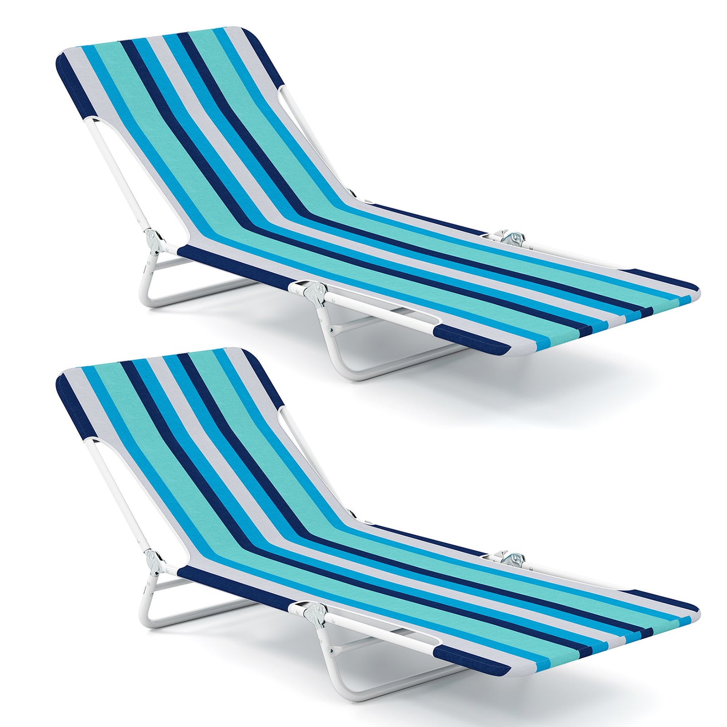 5-Position Beach Recliner Chair Set of 2 with Carry Strap