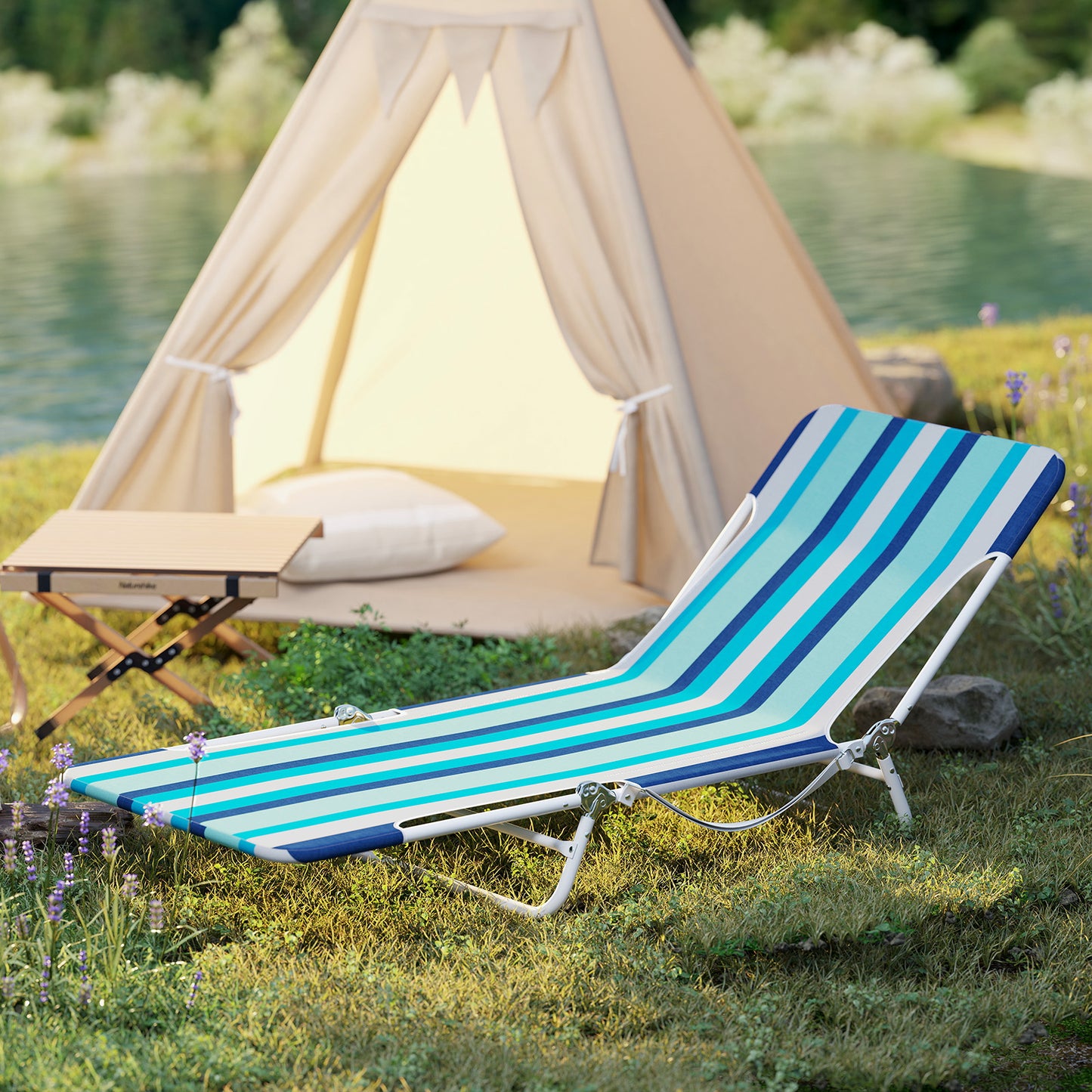 5-Position Beach Recliner Chair Set of 2 with Carry Strap