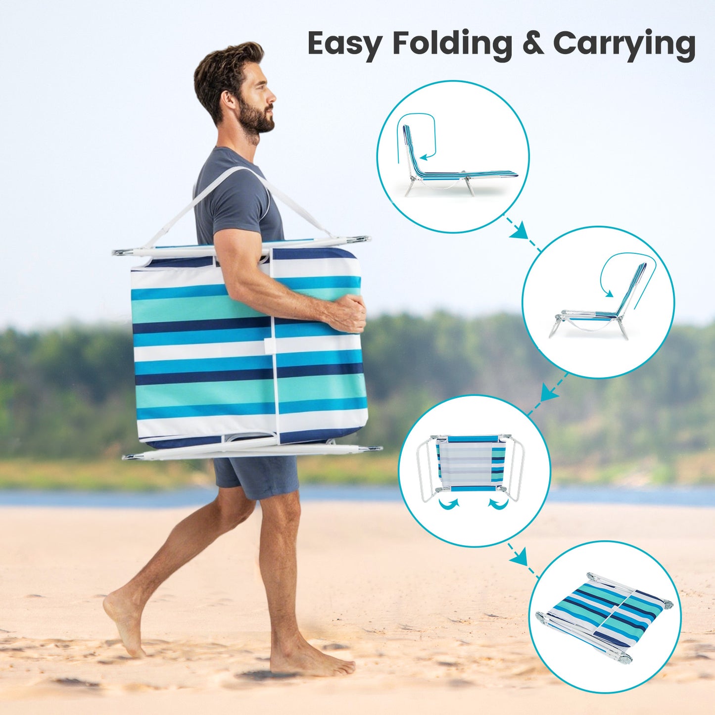 5-Position Beach Recliner Chair Set of 2 with Carry Strap