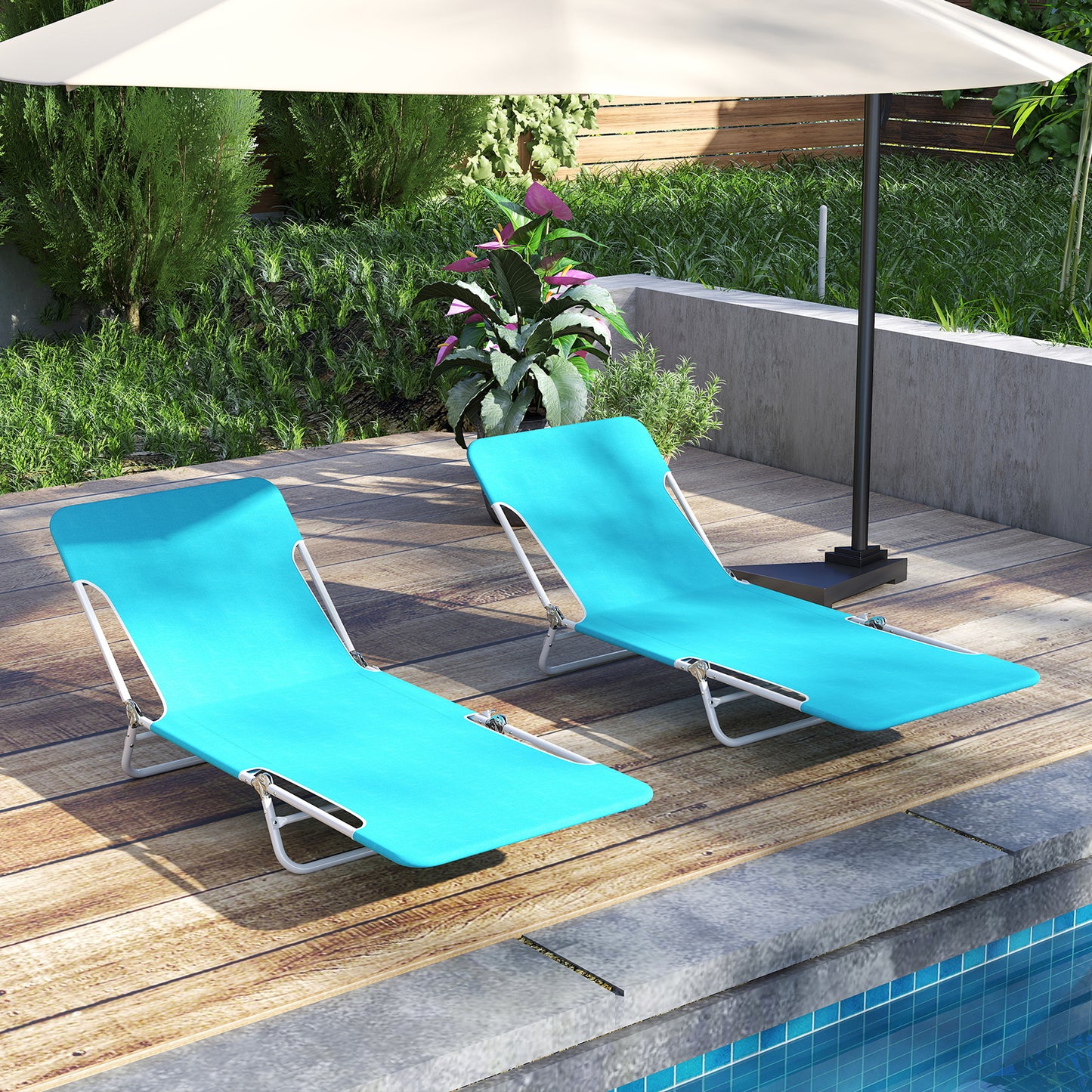 5-Position Beach Recliner Chair Set of 2 with Carry Strap