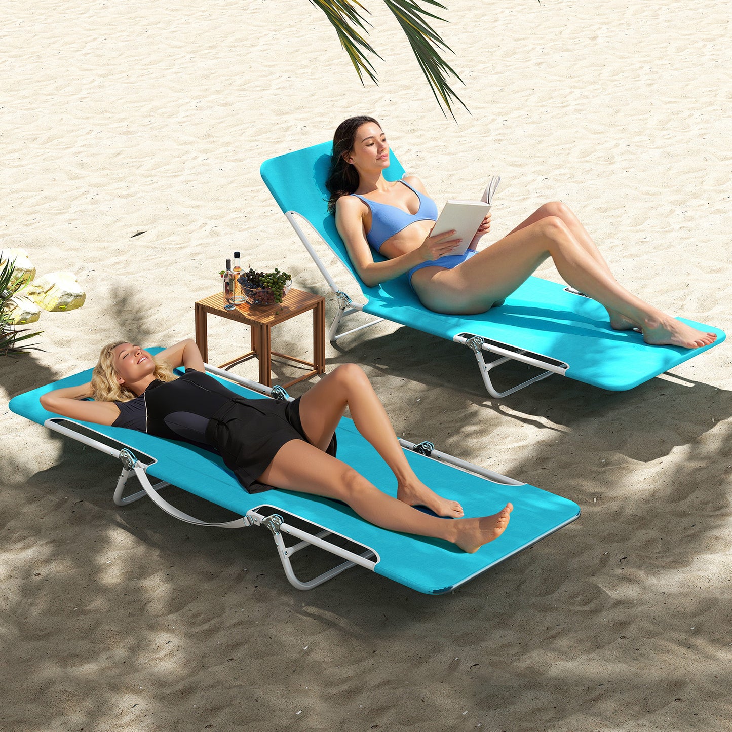 5-Position Beach Recliner Chair Set of 2 with Carry Strap