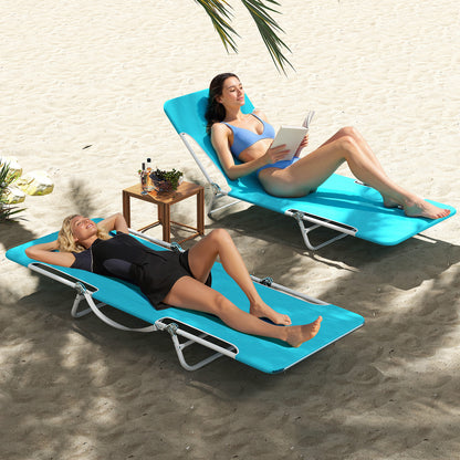 5-Position Beach Recliner Chair Set of 2 with Carry Strap