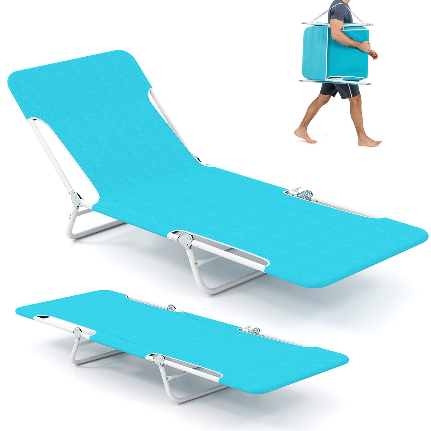 5-Position Beach Recliner Chair Set of 2 with Carry Strap