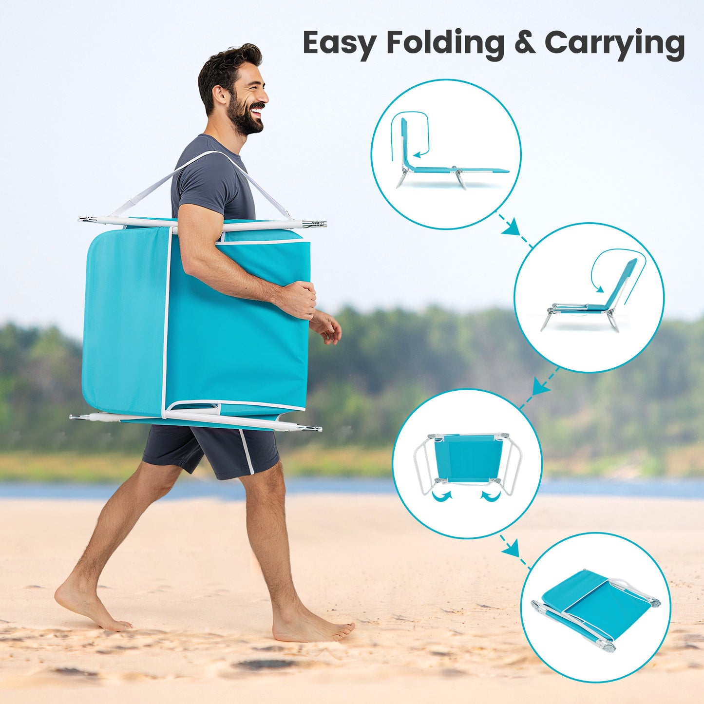 5-Position Beach Recliner Chair Set of 2 with Carry Strap