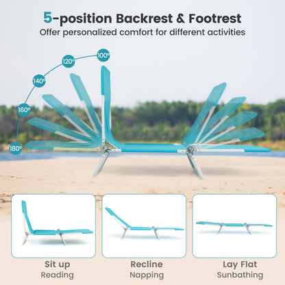 5-Position Beach Recliner Chair Set of 2 with Carry Strap